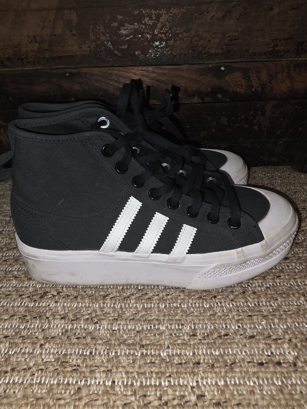 ADIDAS NIZZA 2" HI PLATFORM MID CANVAS SNEAKERS WOMEN SHOES BLACK SIZE 6